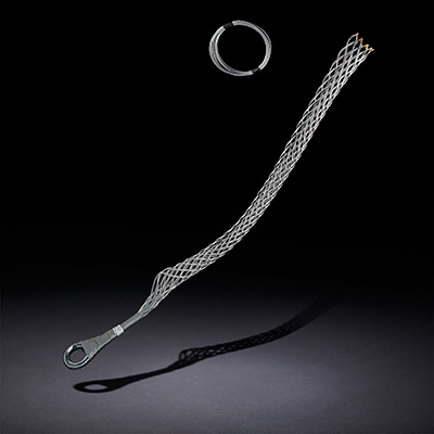 Single loop with lace inox pulling cable grips with spliced eye and thimble.