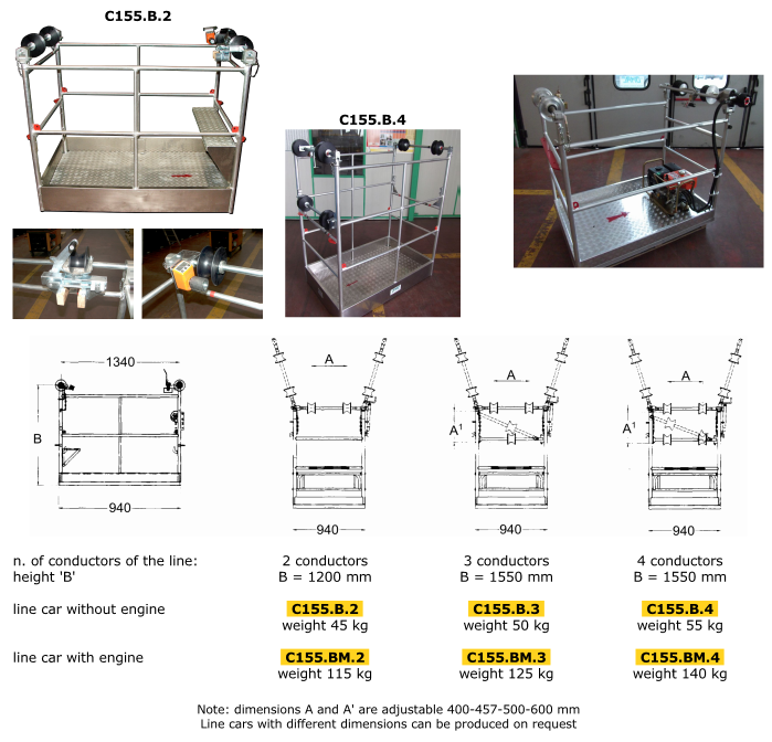 Motorized cable car for overhead cable pulling Omac 155 B BM