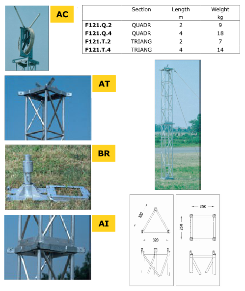 Poteaux structure aluminium pour tirage de câbles aériens Omac F121