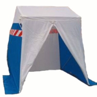 Blue and white square site tent